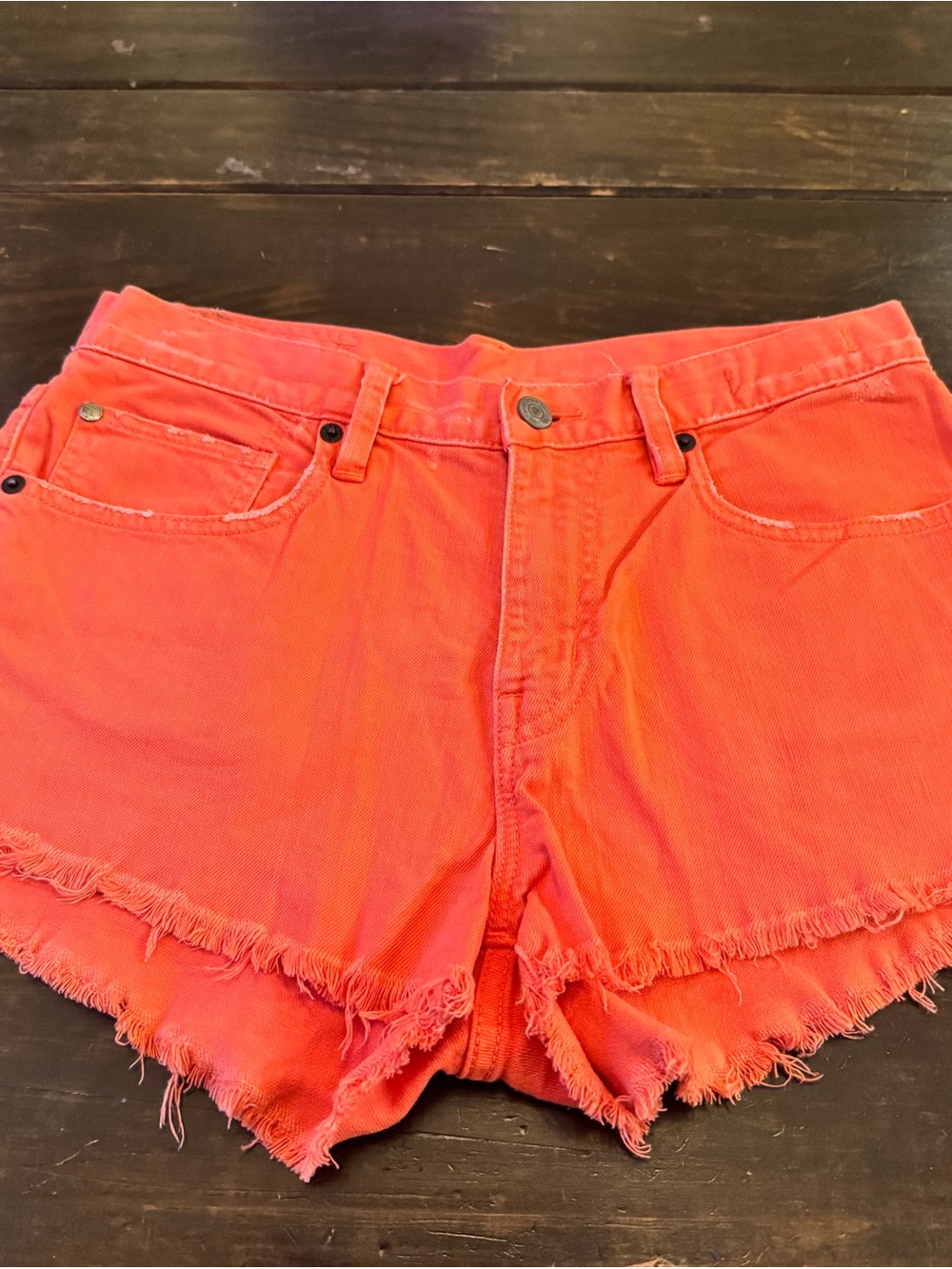 Denim & Supply Ralph Lauren Bright Coral Cutoff Denim Shorts
